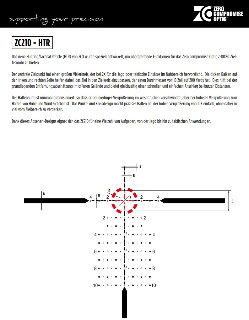 Lunette Zero Compromise Optics ZC210 2-10×30 Ret. HTR MIL FDE, image 2 sur 5
