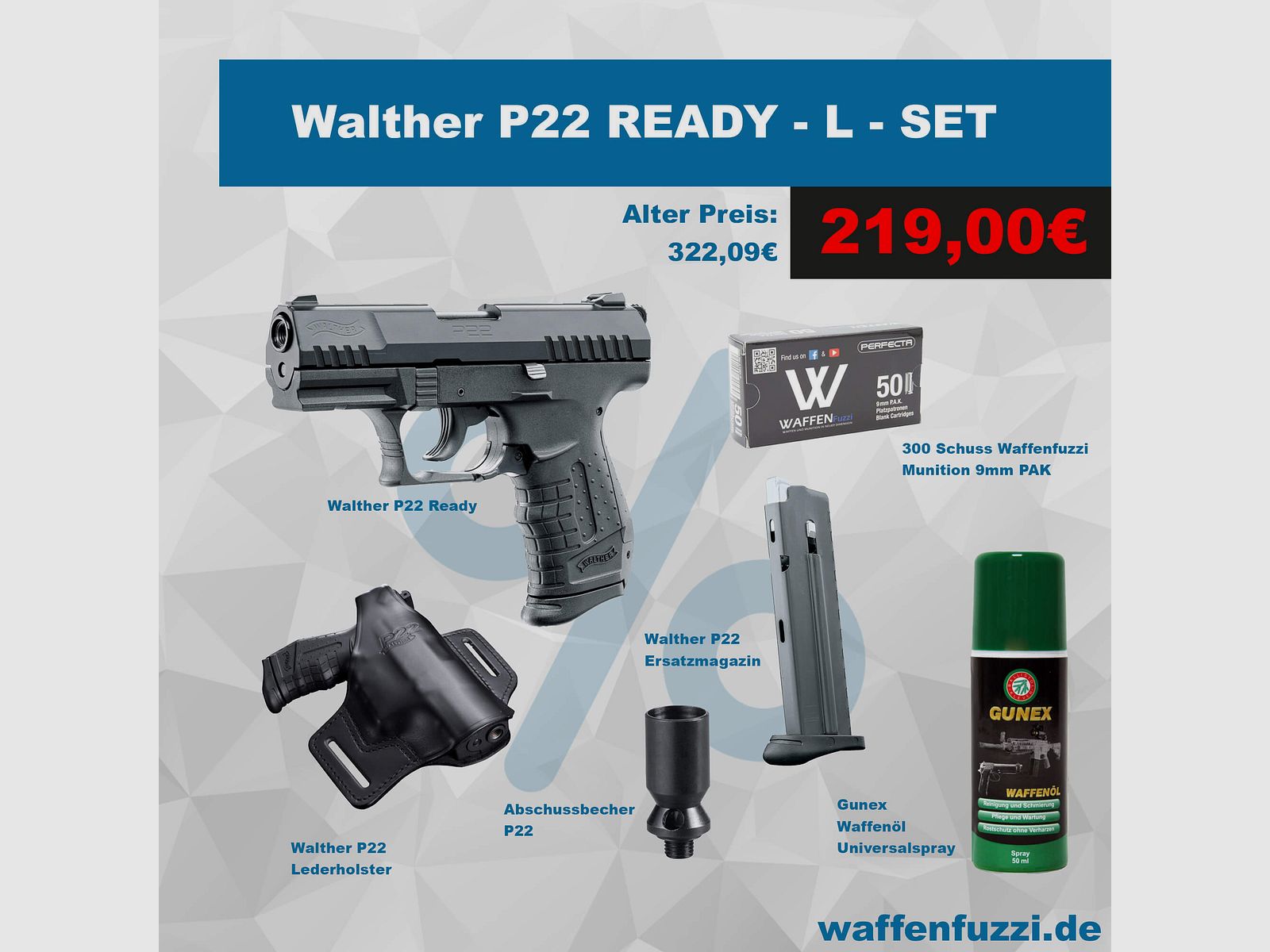 Walther P22 Ready "L" Schreckschuss Set Kaliber 9mm PAK