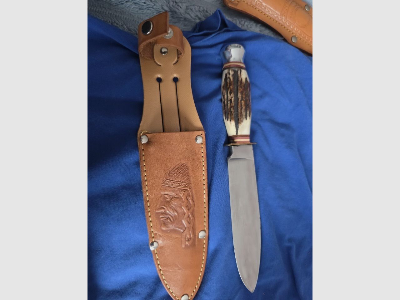 Cuchillo de caza Solingen con mango de asta de ciervo acero inoxidable Drop-Point 10,1–13 cm + funda