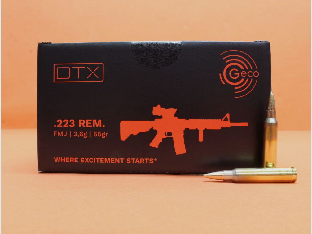 GECO Patrone .223Rem GECO 55grs FMJ DTX (2423805) VE 150 Patronen/ 3,6g Vollmantel Made in Germany!