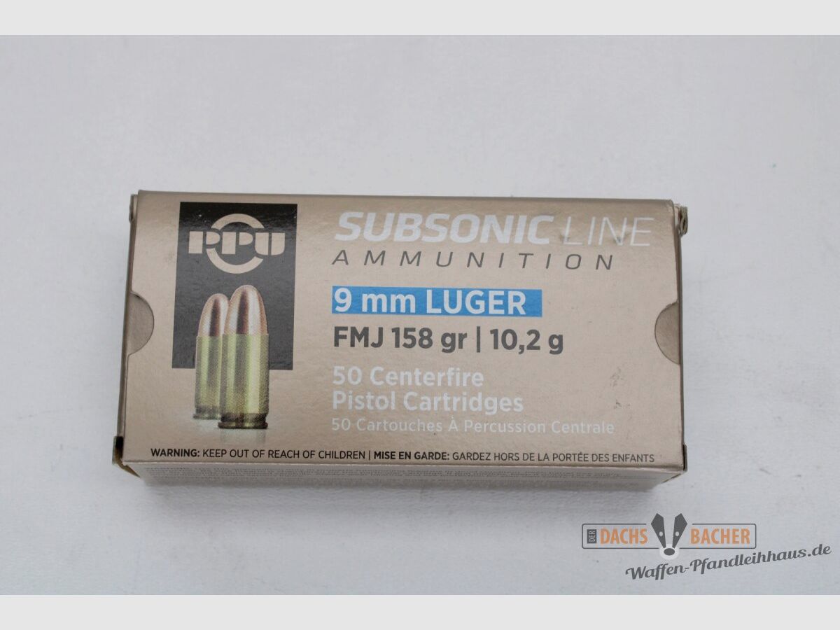 PPU Privi Partizan 9mm Luger SUBSONIC 10,2g/158gr FMJ 50 Schuß
