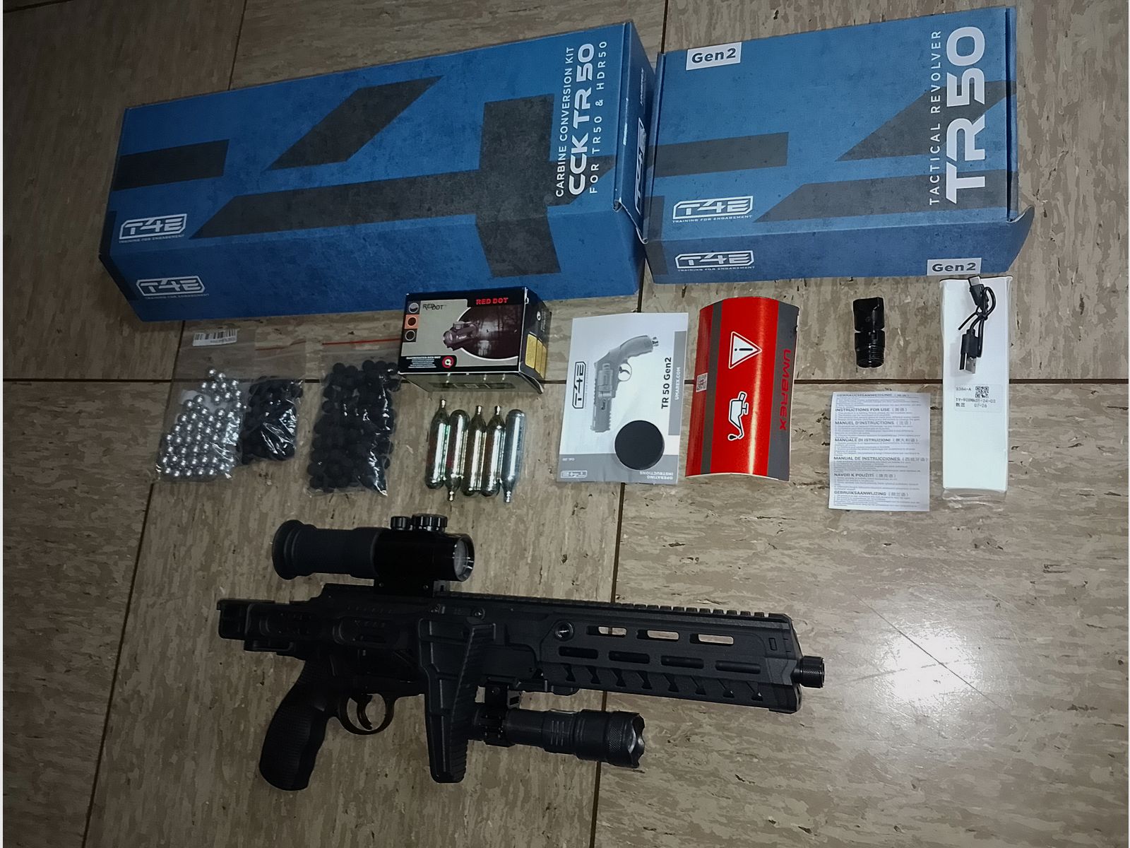 Neu T4E RAM HDR50  Tr50 gen2 + Carbine Conversion Kit+ Alu kugeln + Rubberballs .50 + Flashlight + CO2 Kapseln+ Visier Ovp 