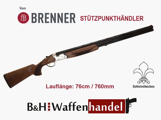 Neu, auf Lager: Brenner BF18 White 12/76 Stahlschrotbeschuss LL 76cm Bockflinte mit Flankenverschluss Ejektoren (Art.Nr.: BRE06-0025) Silber BF 18 BF-18 