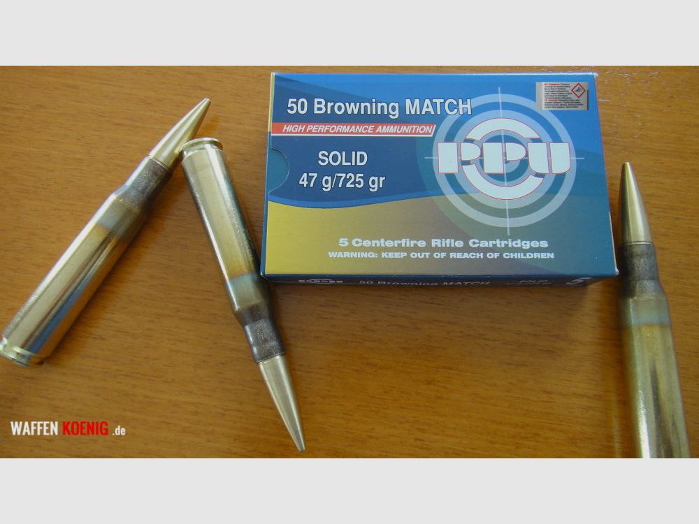 PPU Partizan 5 Stück Patronen-50 BMG mit Solid Messing Match Geschoss