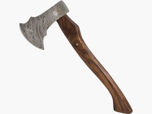 Axe made of Damascus steel with forged axe blade