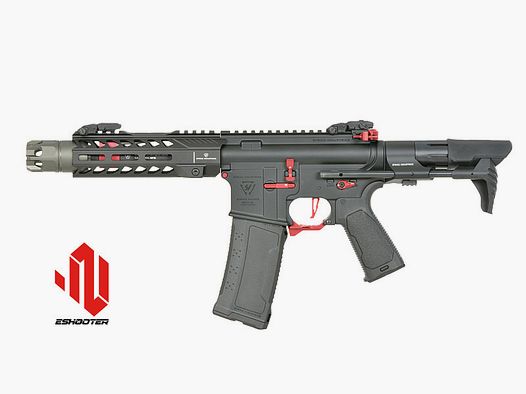 Strike Industries 7" Raiders Competition CQB S-AEG mit Eshooter ETU, rote Elemente