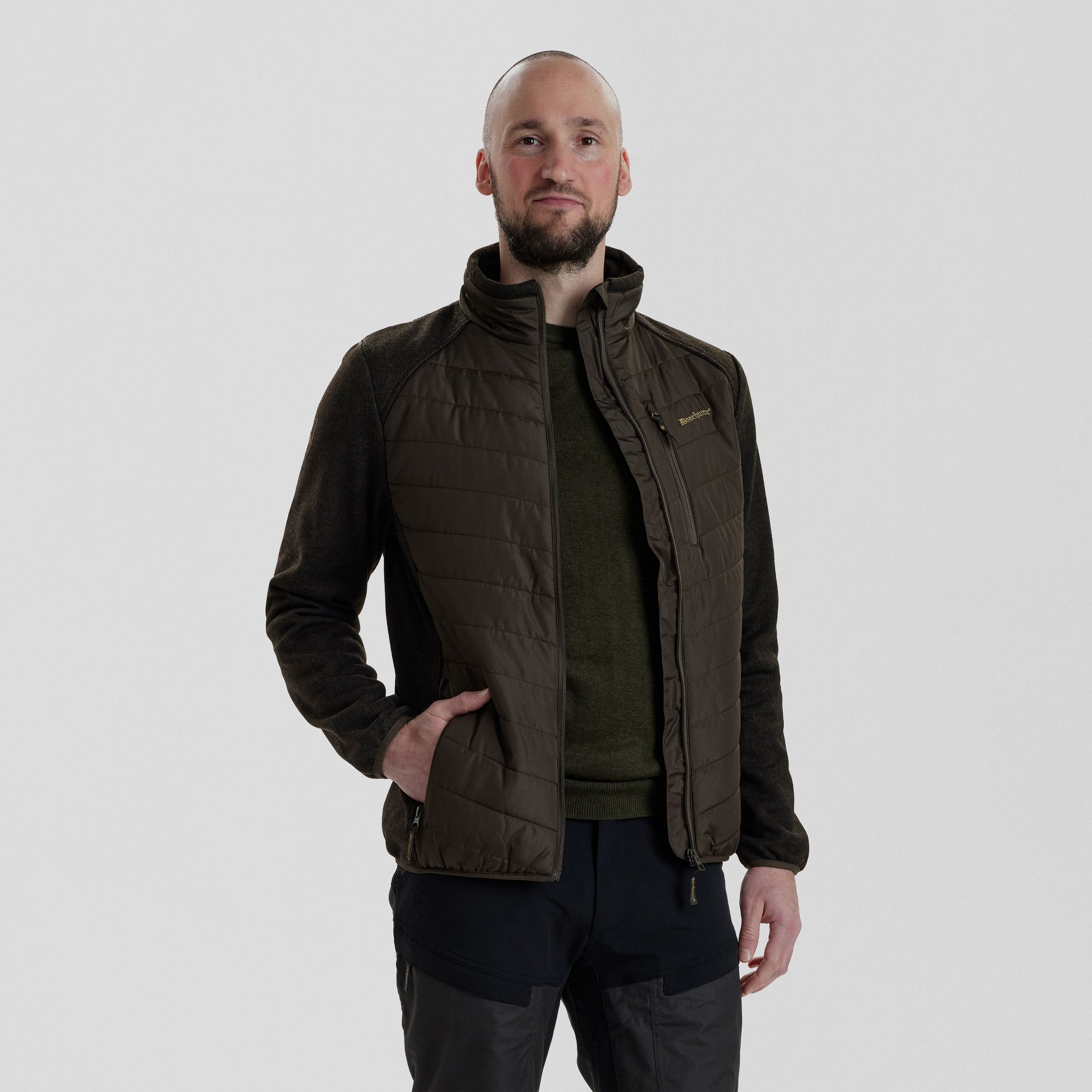 Moor Wattierte Jacke mit Strick - Brown Leaf – Größe: 2XL