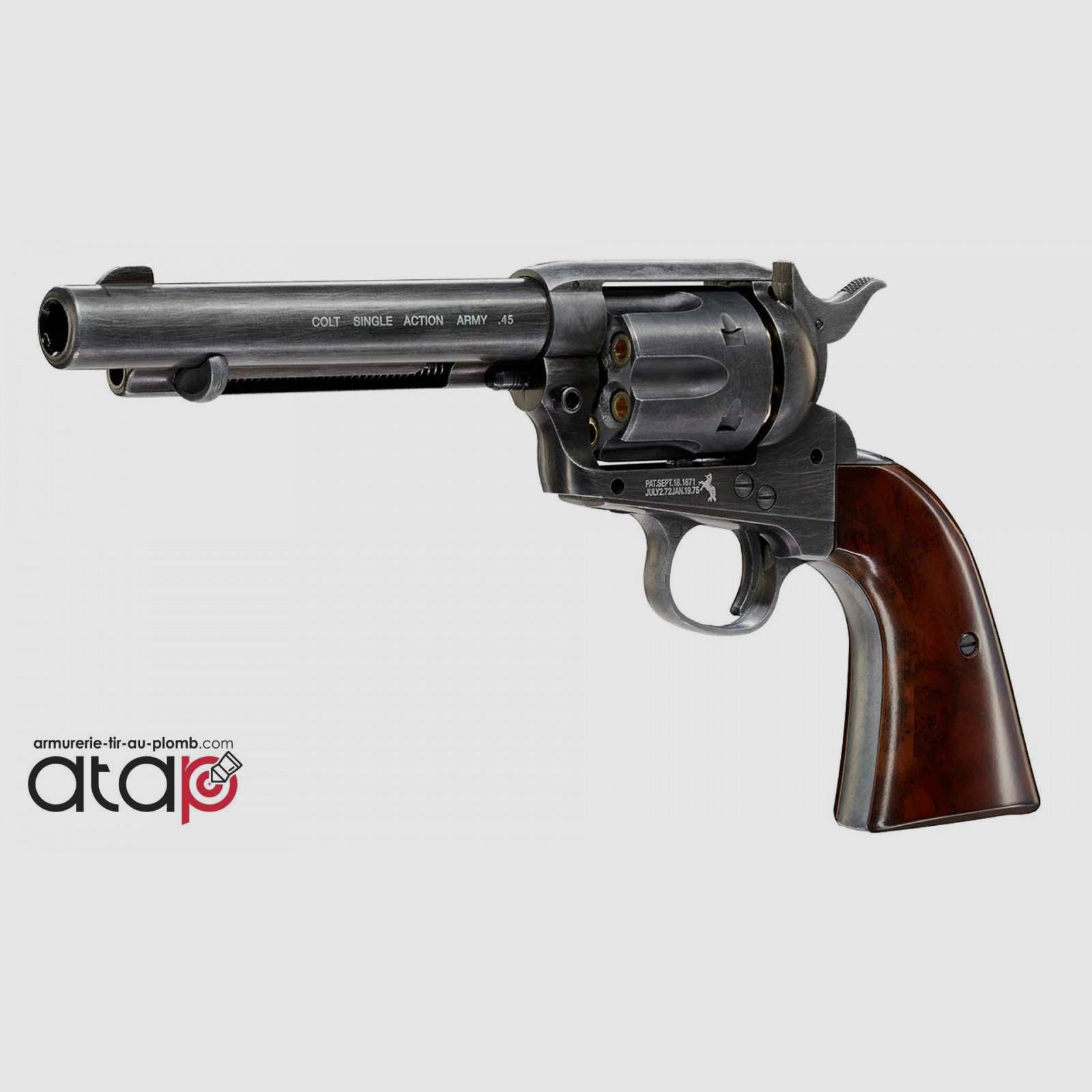 Revolver Colt SAA 45 a Pallini in Acciaio Canne da 5,5" Finitura Antica, immagine 3 di 3