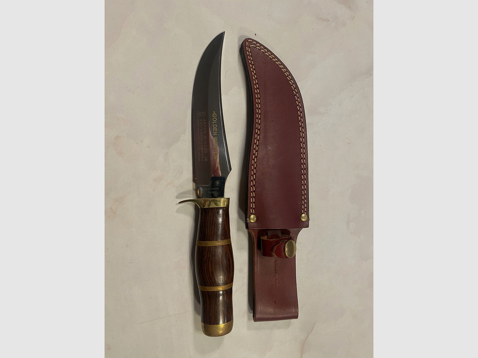 Anton Wingen Jr. "Maestro d'Oro" coltello da caccia - Solingen - con fodero in pelle
