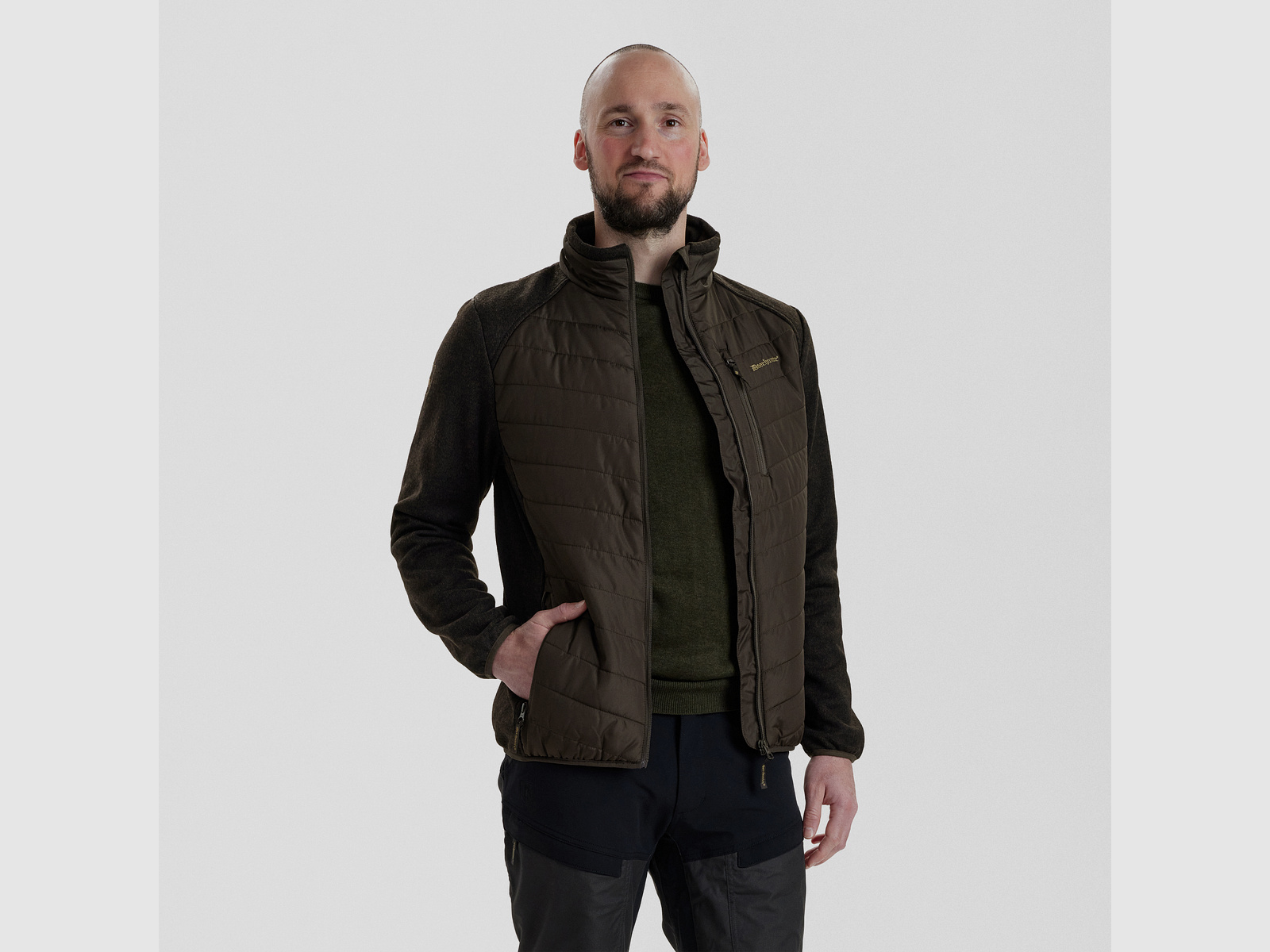 Moor Wattierte Jacke mit Strick - Brown Leaf – Größe: 2XL