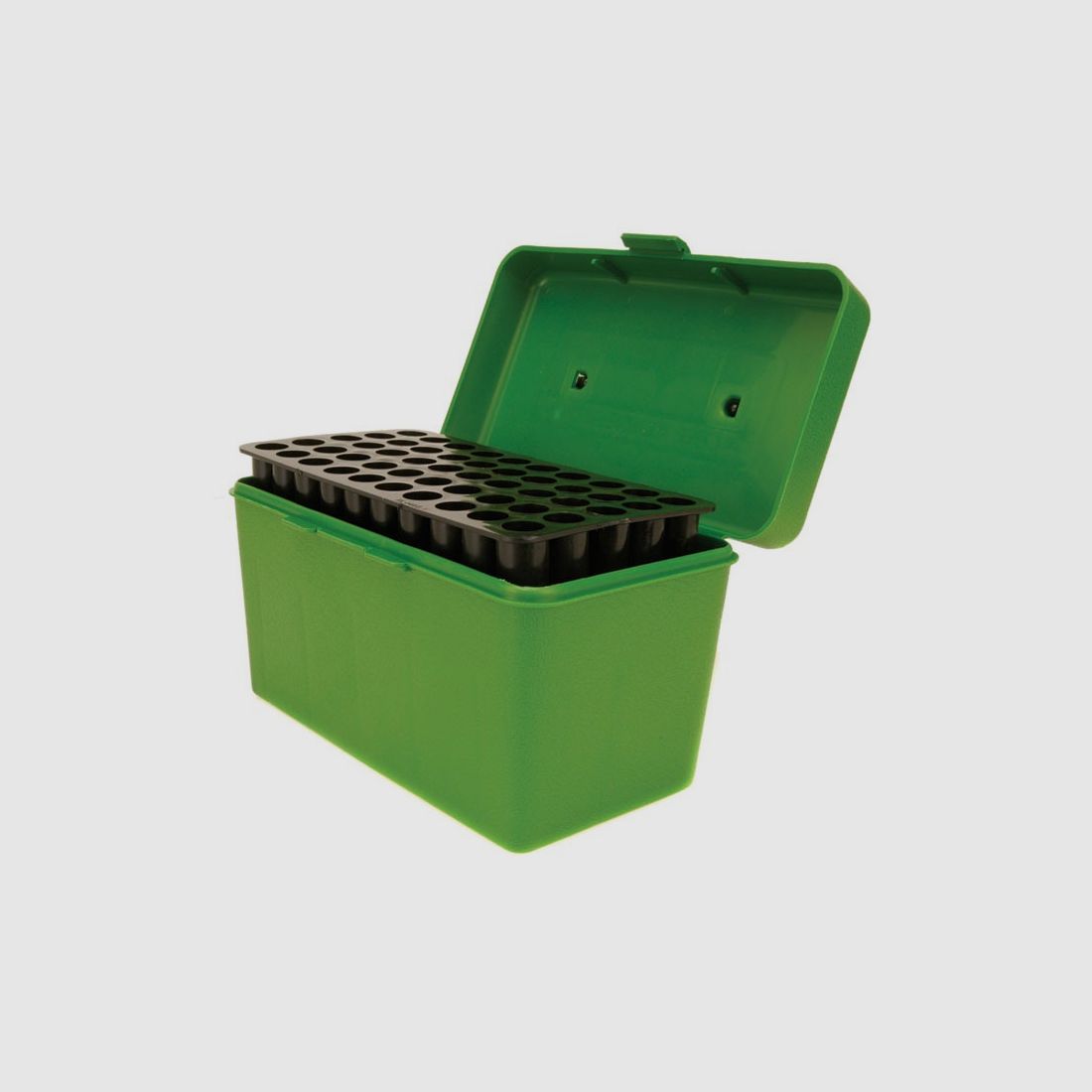 MTM Deluxe cartridge box H50-R-MAG-10 green with flip lid and carrying handle for 50 cartridges .257 and others.