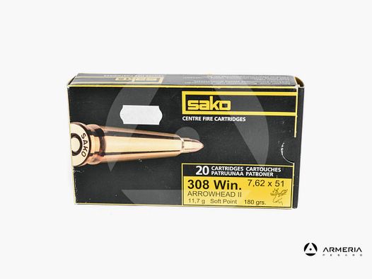 Sako Arrowhead II Kaliber .308 Win 180 Grain Muovikarki SP – 20 Patronen #408A