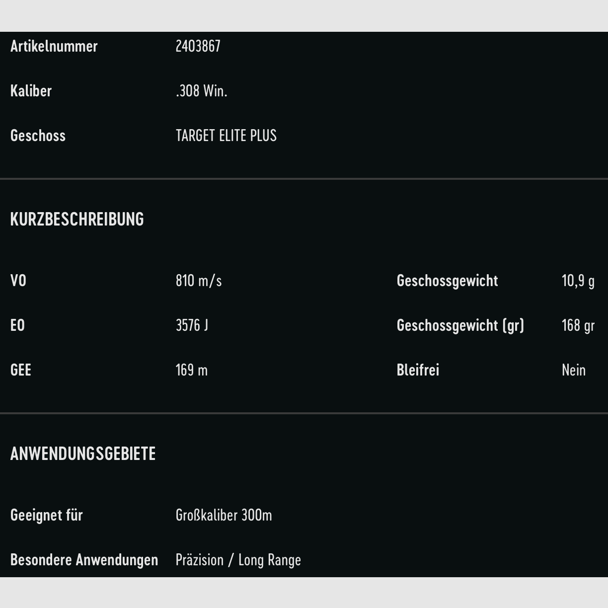 RWS 2403867 Target Elite Plus .308 Win. Match 10,9g 168grs. Vollmantel