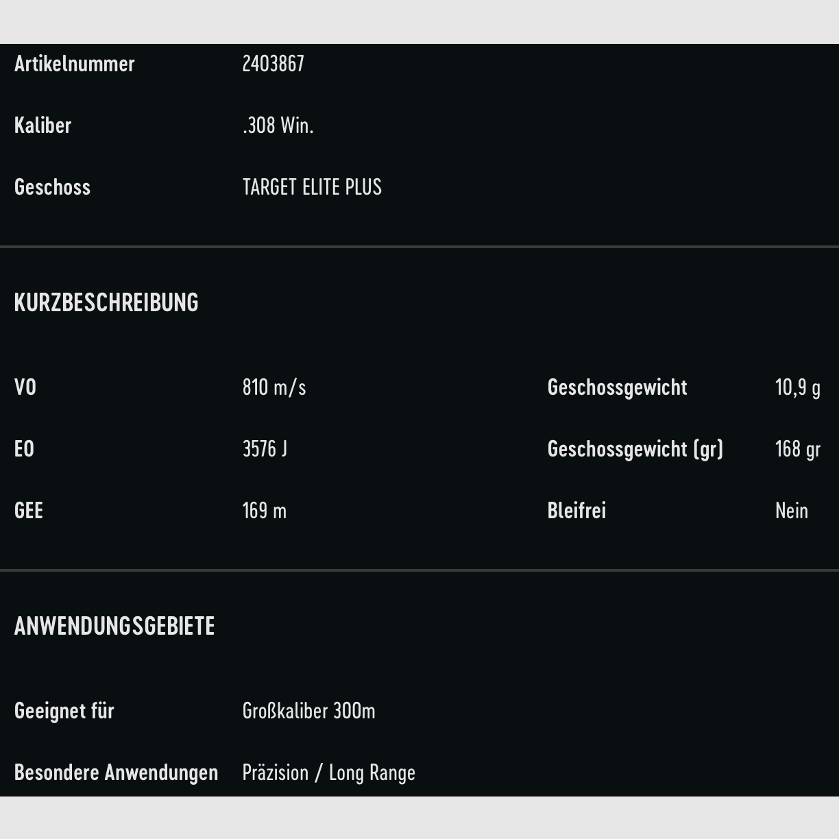 RWS 2403867 Target Elite Plus .308 Win. Match 10,9g 168grs. Vollmantel