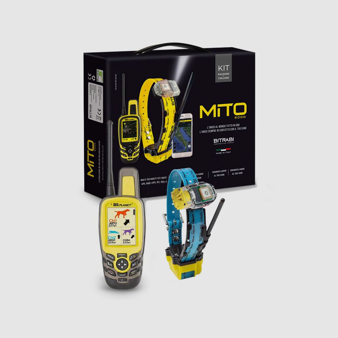 GPS-Halsband Kit Mito 5100 mit Beeper + Locator-Fernbedienung BS 3003 Evomap Elite BITRABI für Vorstehhunde, Bild 2 von 8