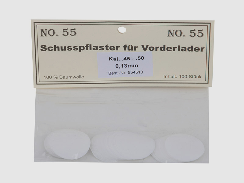 Match Schusspflaster fĂĽr Vorderlader No. 55 0,13 mm Kaliber .45 - .50