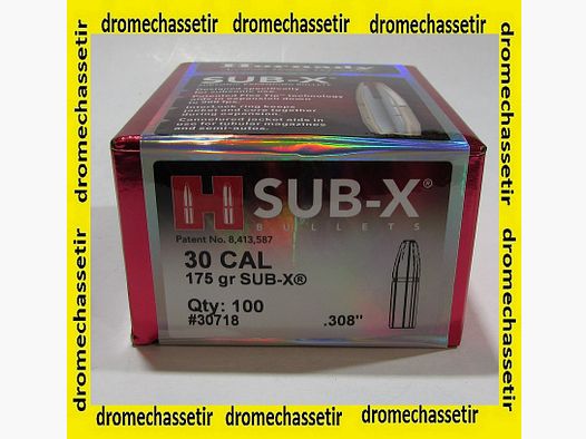 BOX OF 100 BULLETS HORNADY SUB-X cal 30/308 175GR ref 30718