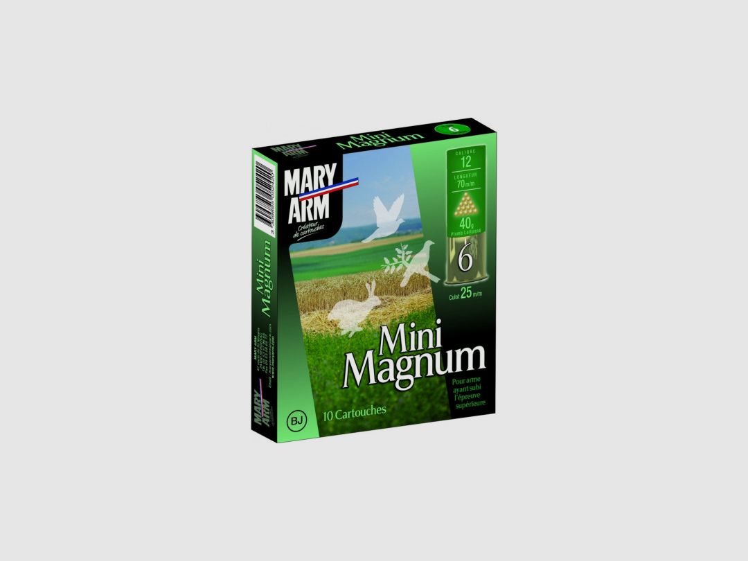 BOX MIT 10 PATRONEN MARY ARM MINI MAG 40G BOURRE JUPE KAL.12/70 BLEI 6 VERGOLDET, Bild 1 von 2