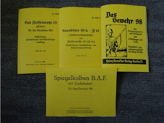 4 Hefte Beschreibung Dienstanweisung Zielfernrohr 39 & ZF41 K98 & Gewehr 98 & Spiegelkolben 1.WK