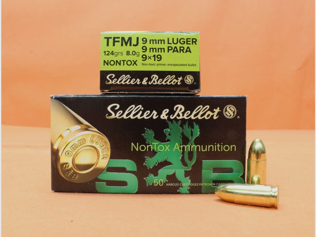 S&B/ Sellier&Bellot Cartouche 9mmLuger S&B/ Sellier&Bellot 124grs TFMJ NONTOX VE 50 Cartouches/ 8,0g Full Metal Jacket