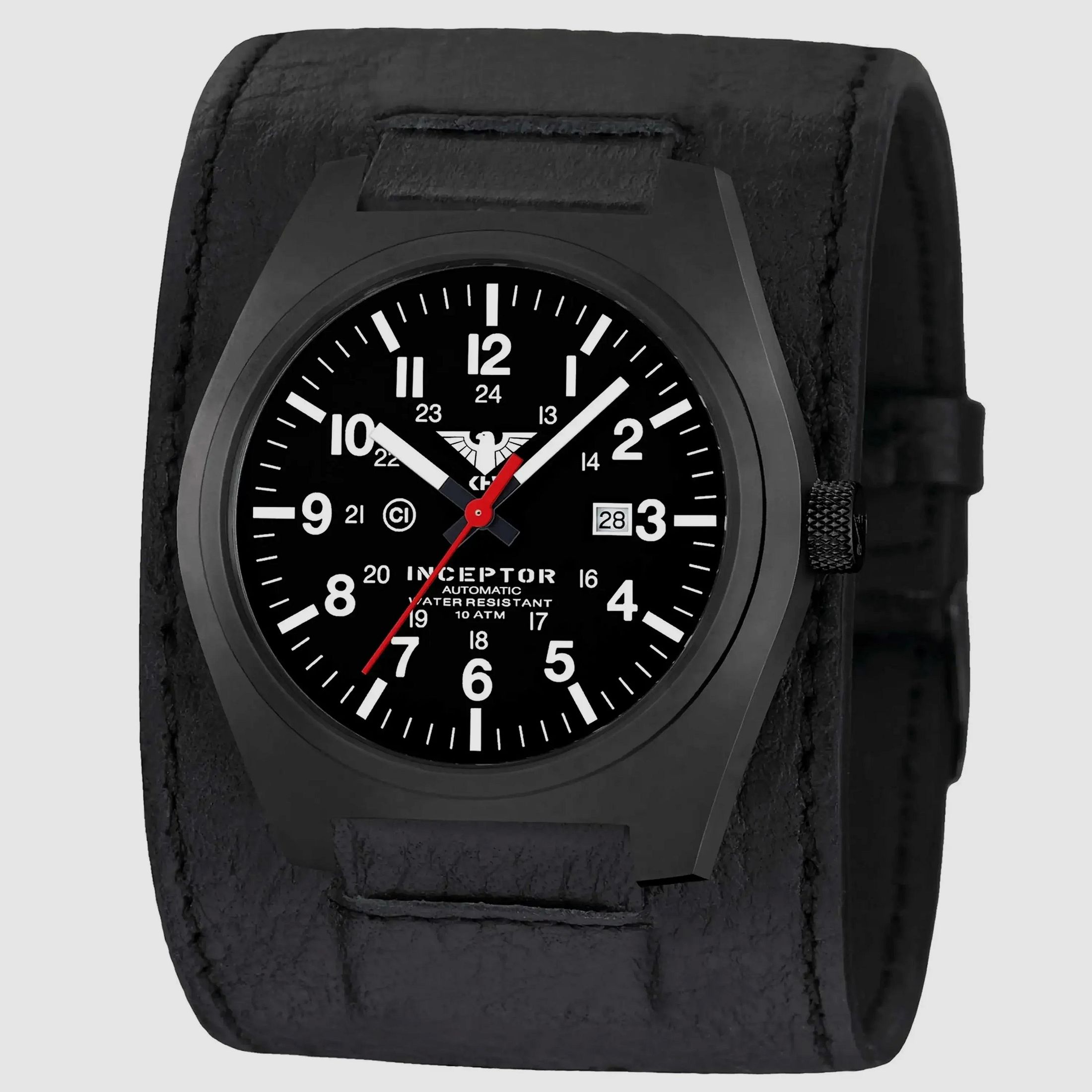 KHS KHS Watch Inceptor Black Steel Automatic Leather Power Band