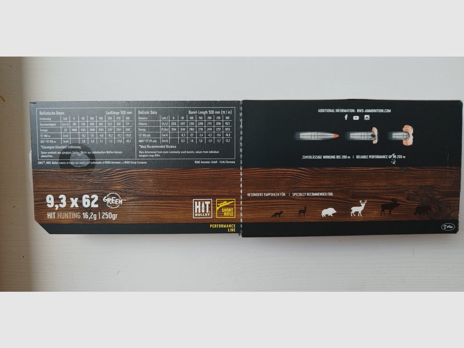 RWS HIT 9,3x62 SHORT RIFLE, 21 Patronen