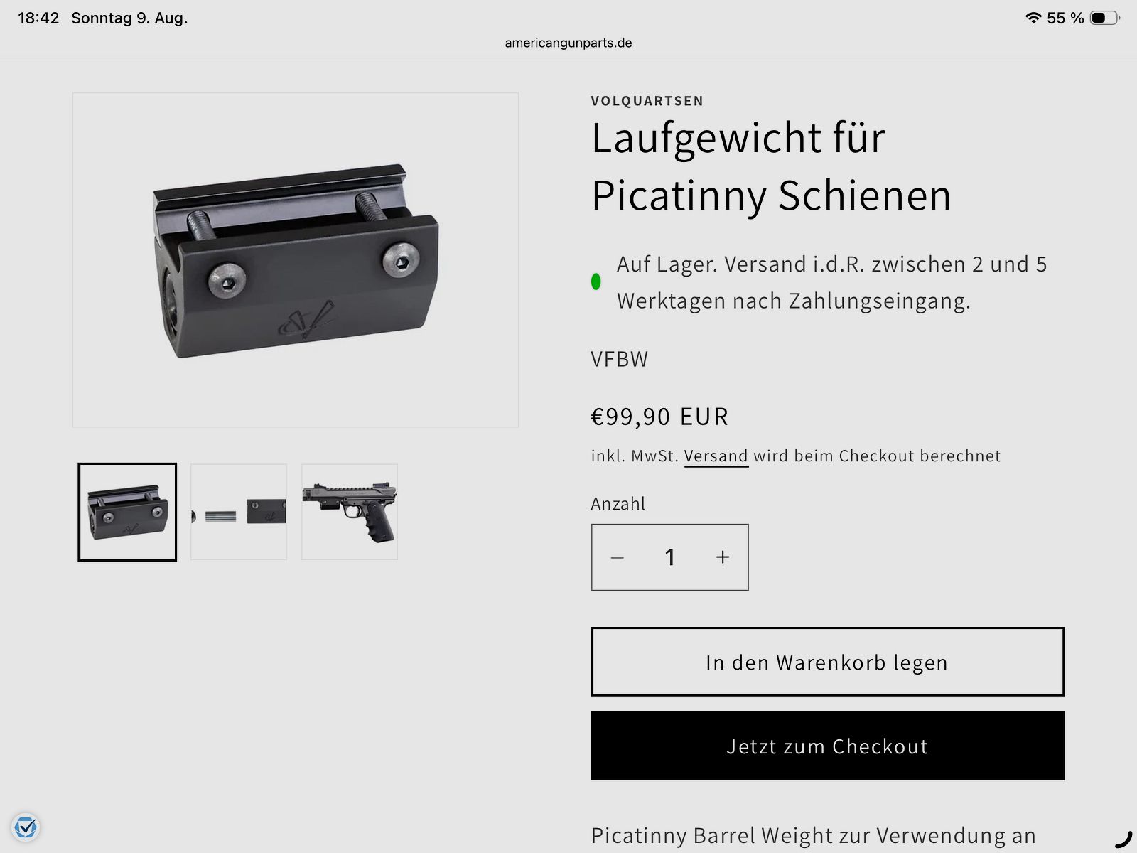 Verkaufe Laufgewicht für Picatinny Schienen 150gr