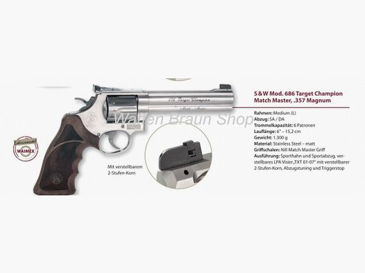Smith & Wesson Mod. 686 TC "Match Master", 6", cal. .357 Mag., stainl./matt