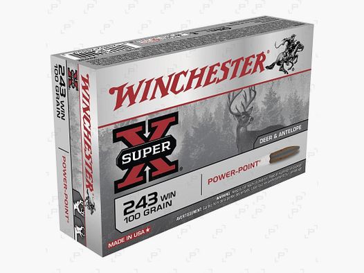 Scatola da 20 cartucce per grande caccia WINCHESTER POWER POINT Calibro .243 WIN - 100 GR