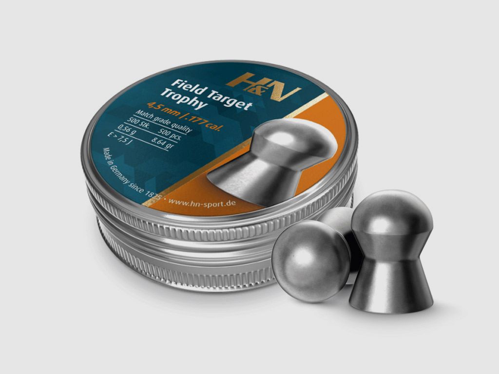 H&N Field Target Trophy Diabolo, Rundkopf, glatt, 0,56 g, Kaliber 4,52 mm, 500 StĂĽck