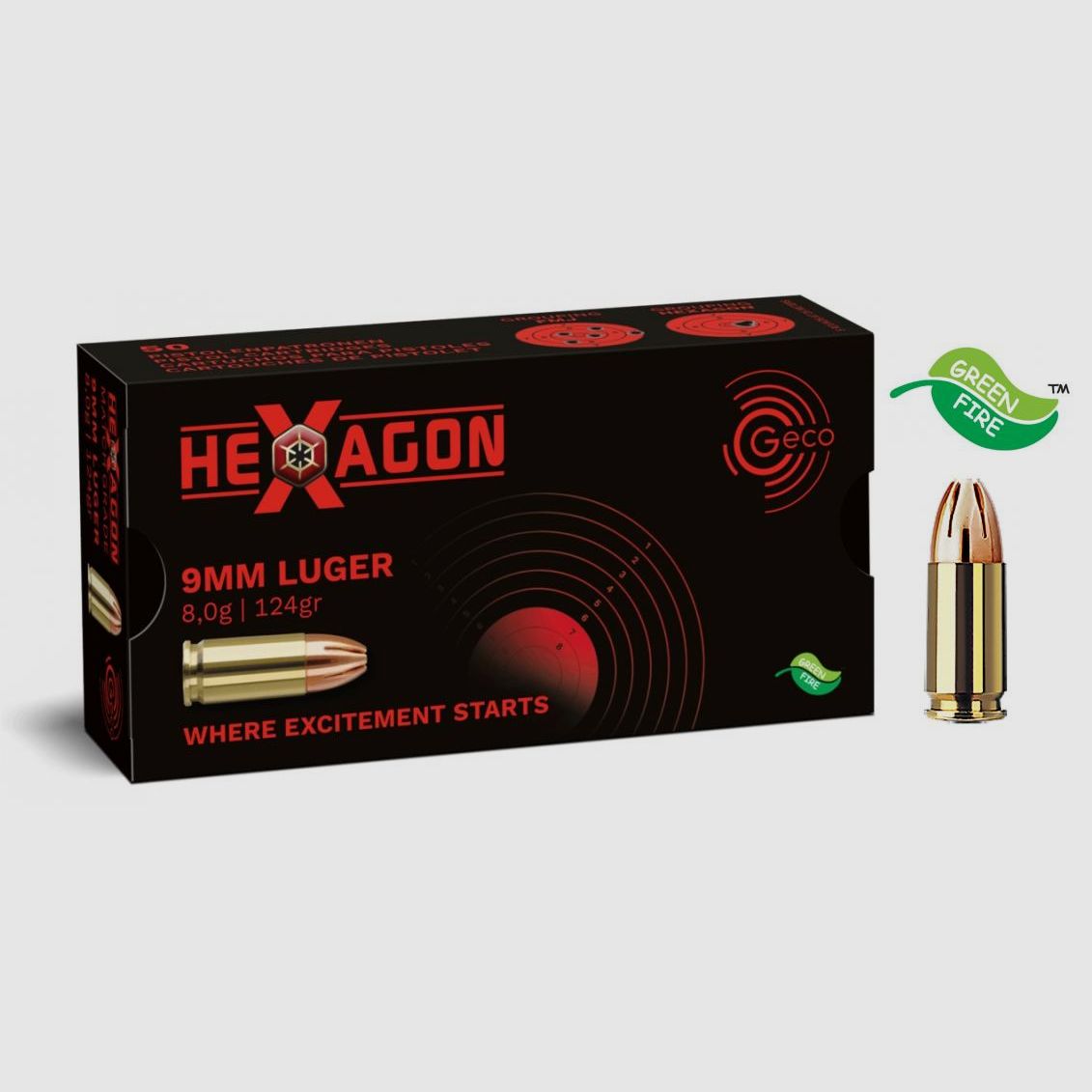 GECO Munition cal.9mm PARA HEXAGON 124 Gr x 50, Bild 1 von 3