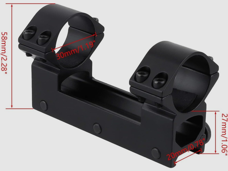 Double mounting rings for 20 mm Picatinny or Weaver rail