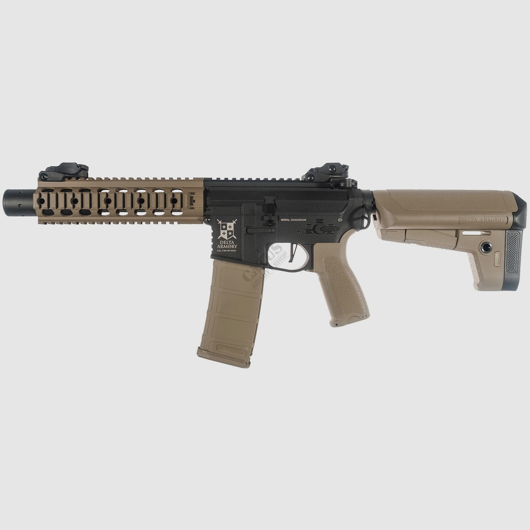 AR15 SilentOps 8 Zoll ALPHA Vollmetall Delta Armory Tan/Schwarz S-AEG Airsoft Gewehr Frei ab 18 Jahren
