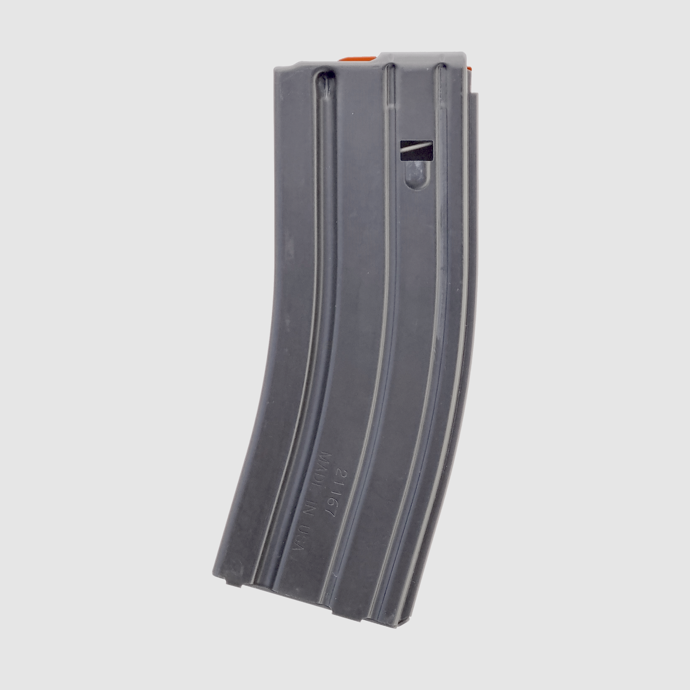 AR-15-Aluminiummagazin, 30 Schuss, Grau mit orangefarbenem Zubringer – Duramag, Bild 2 von 2