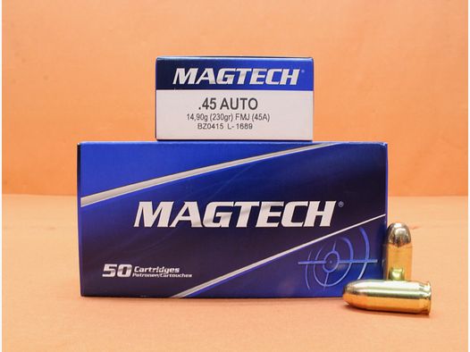 Patrone .45Auto Magtech 230grs FMJ/ FMC (45A) VE 50 Patronen/ 14,90g Vollmantel