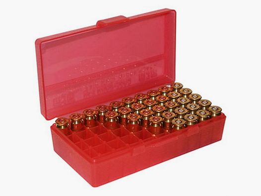 MTM CASE-GARD BOXES MTM CASE-GARD FLIP TOP PISTOL AMMO BOX 9MM-380 ACP 50 ROUND RED