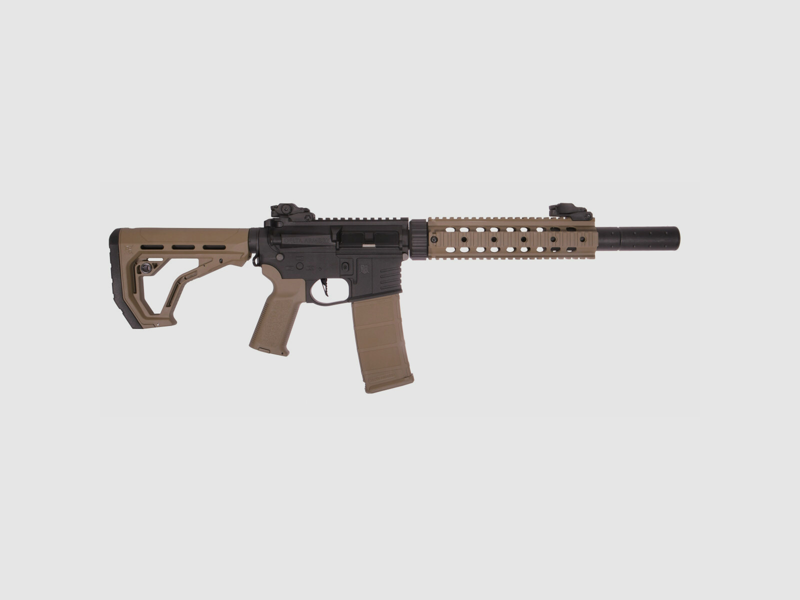 AR15 SilentOps 9 Zoll CHARLIE EAGLE ETU Tan/Schwarz S-AEG Softair Gewehr Frei ab 18 Jahren | Delta Armory
