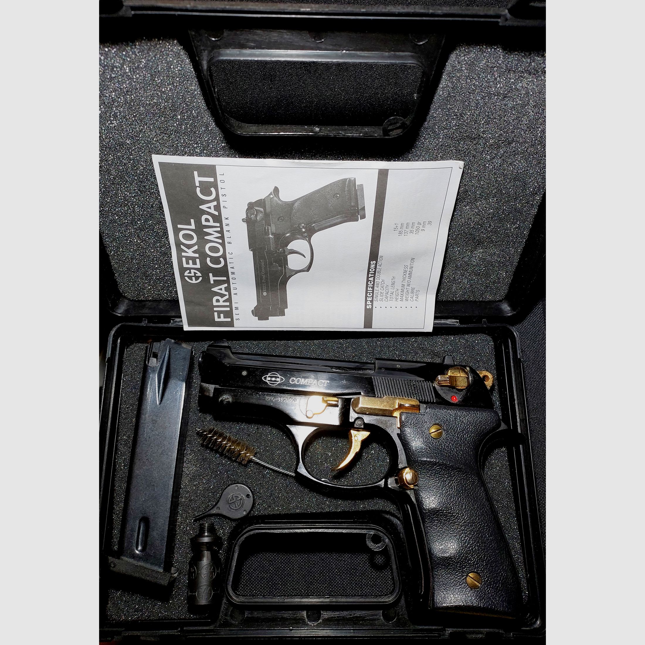 Pistola a gas Ekol Firat Compact in nero e oro, calibro 9mm P.A.K. (PTB 929)