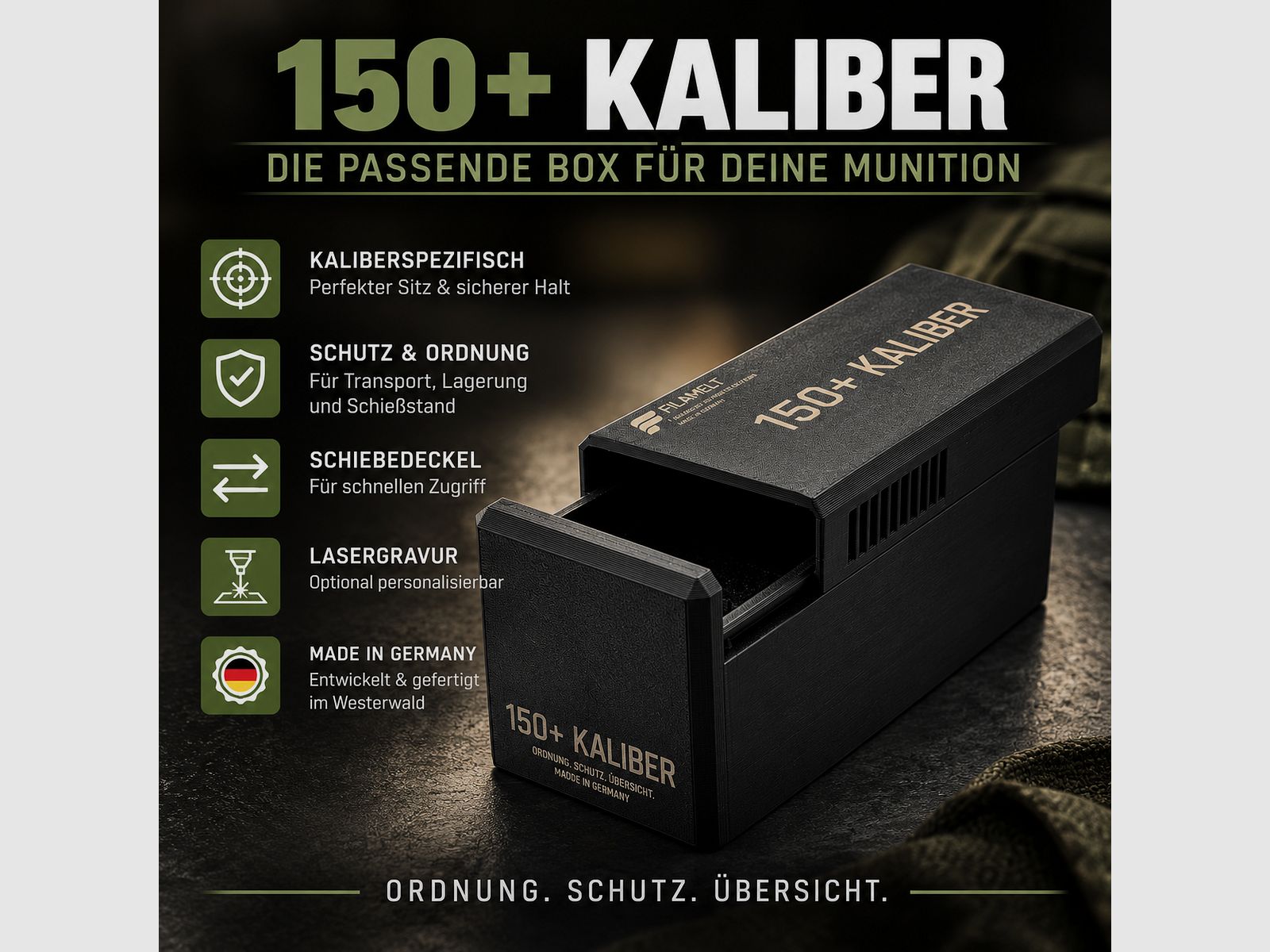Filamelt Munitionsbox / .50 Beowulf / ‘Schiebedeckel’ / Patronenbox, Ammo Box