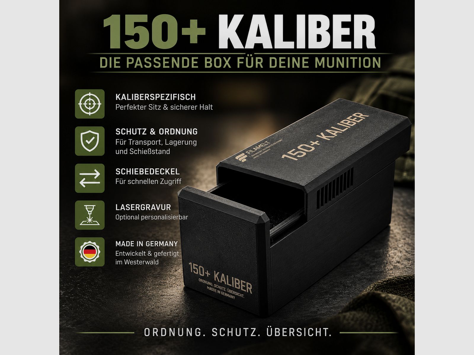 Filamelt Ammo Box / .375 Ruger / 'Sliding Lid' / Cartridge Box