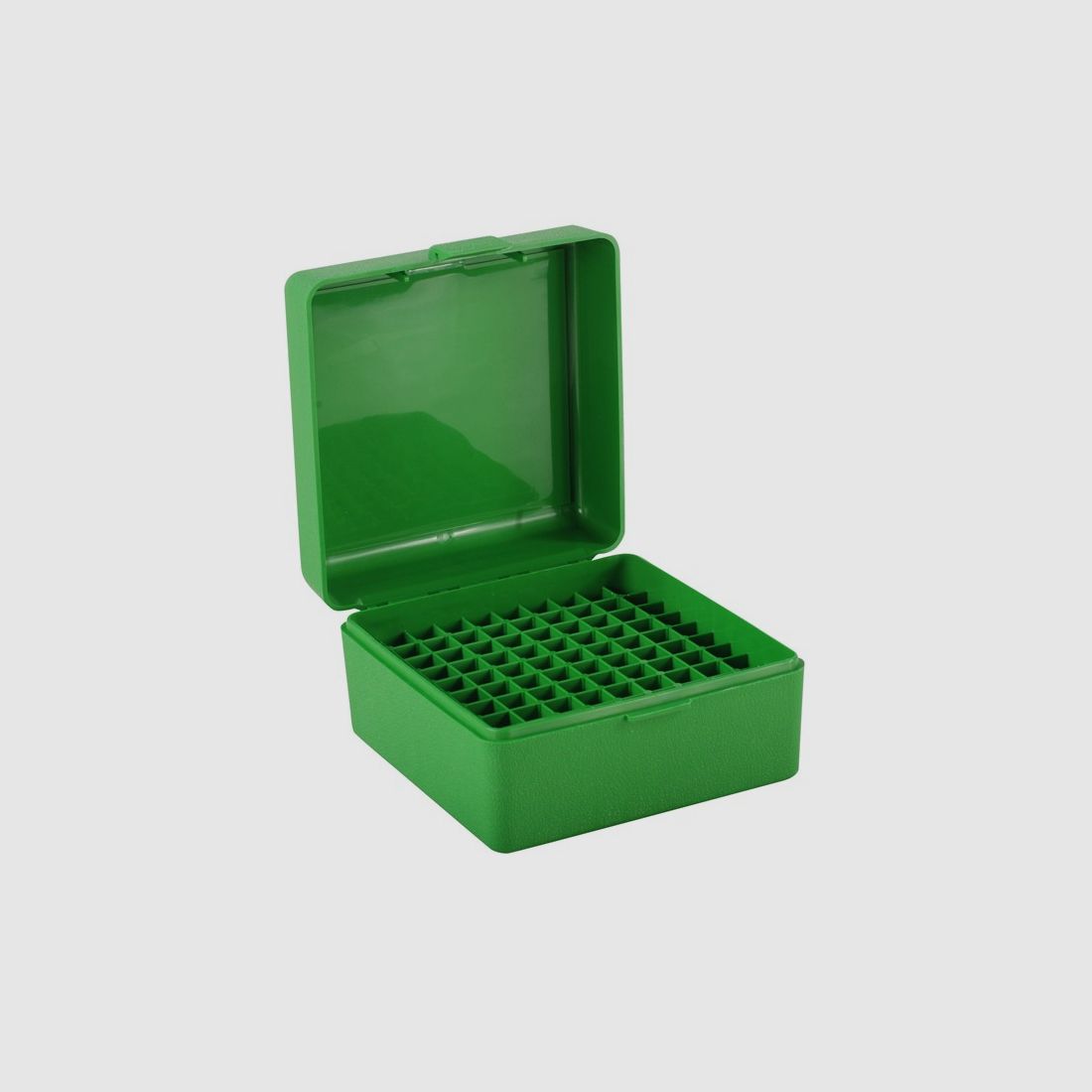 Boîte à cartouches MTM RS-100-10 verte avec couvercle rabattable pour 100 cartouches .223 et autres.
