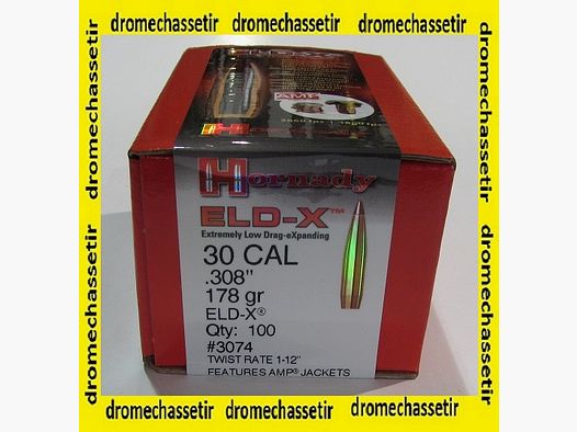 100 ogives Hornady ELD-X 178 grains, calibre 308, ref 3074