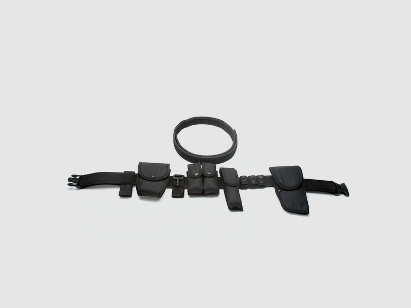 Tactical Koppel Set 11tlg. Schwarz - 2 Koppel Holster Schlagstockhalter Magazintasche f. Security