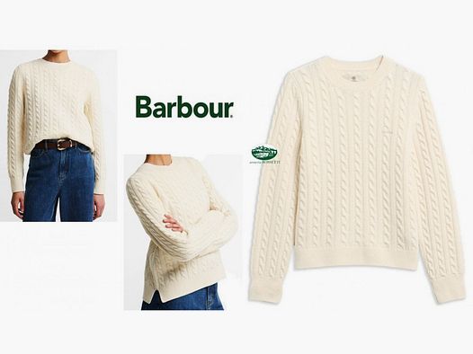 BARBOUR Pullover Ashdown mit Zopfmuster in der Farbe Creme für Damen