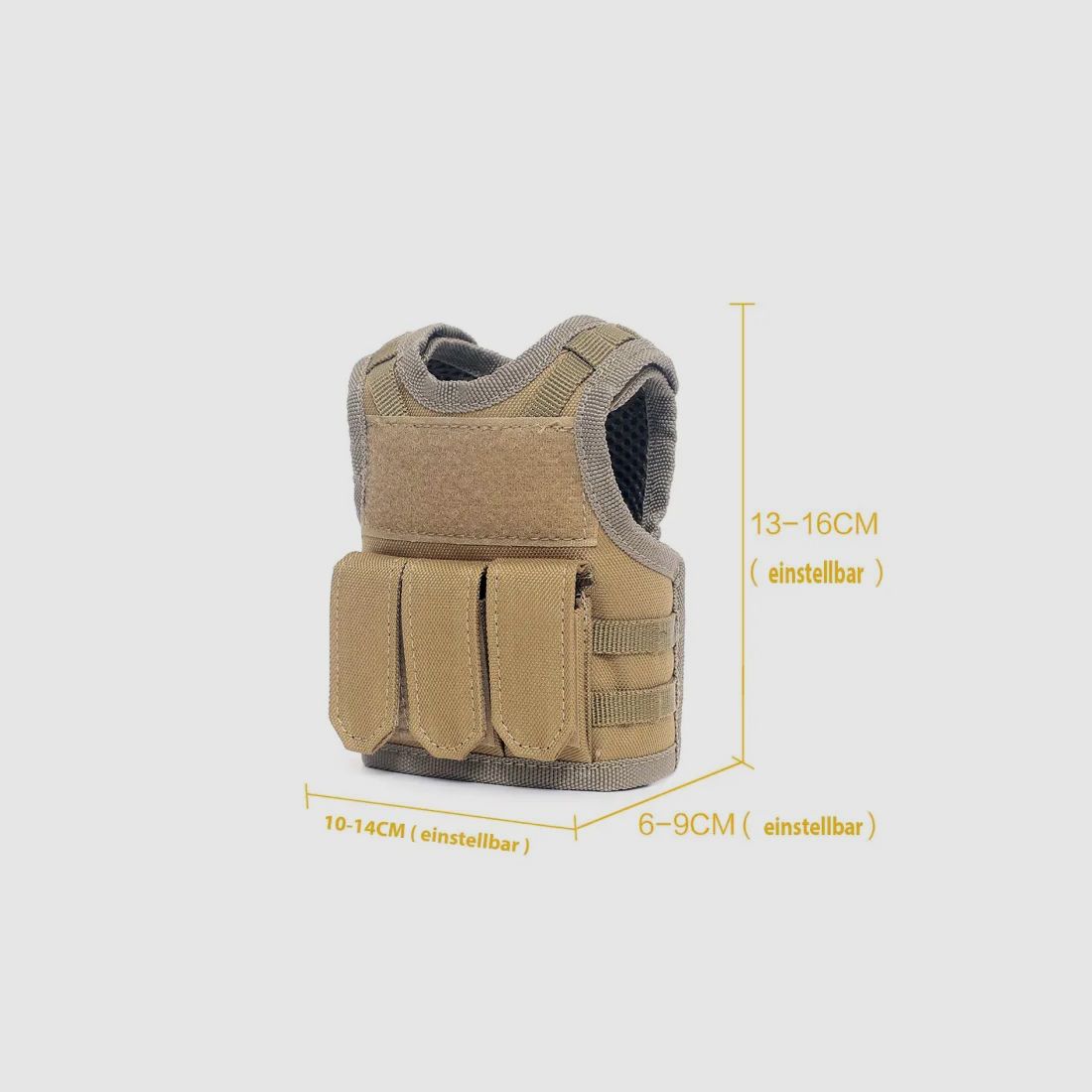 Mini Tactical Schutzweste mit Fronttaschen für Bierflasche / Weinflasche / Thermosflasche - Sand