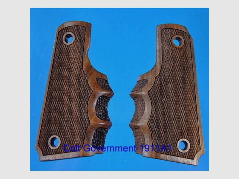 Nussbaum-Griffschalen für Colt 1911A1 Governement mit Fischhaut und Fingerrillen