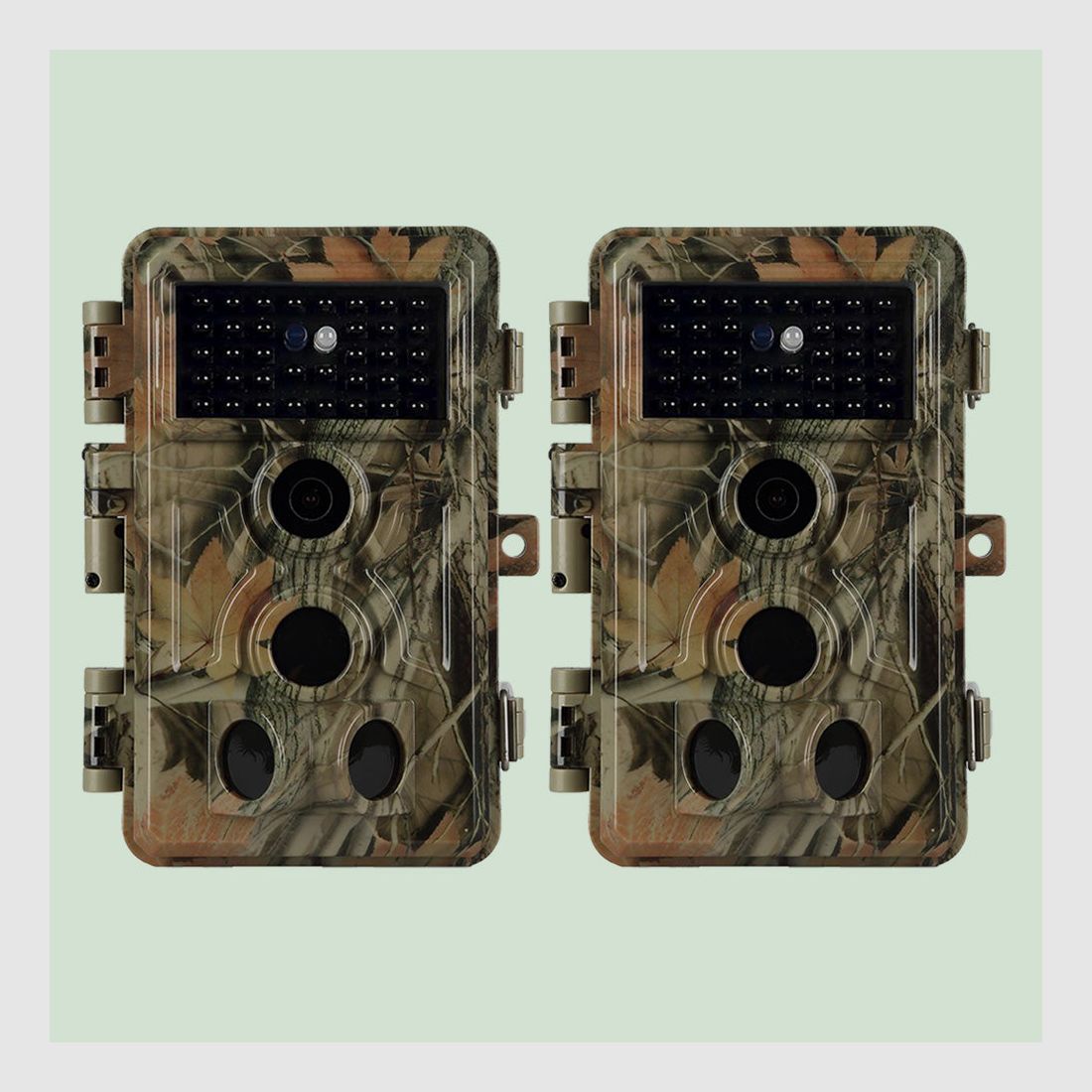 2-tlg. Wildtierkamera 48MP 1296p mit Bewegungsmelder Nachtsicht Max. Entfernung bis 90 Füße, 0,1s Trigger Geschwindigkeit，IP66 Wasserdichter| A262
