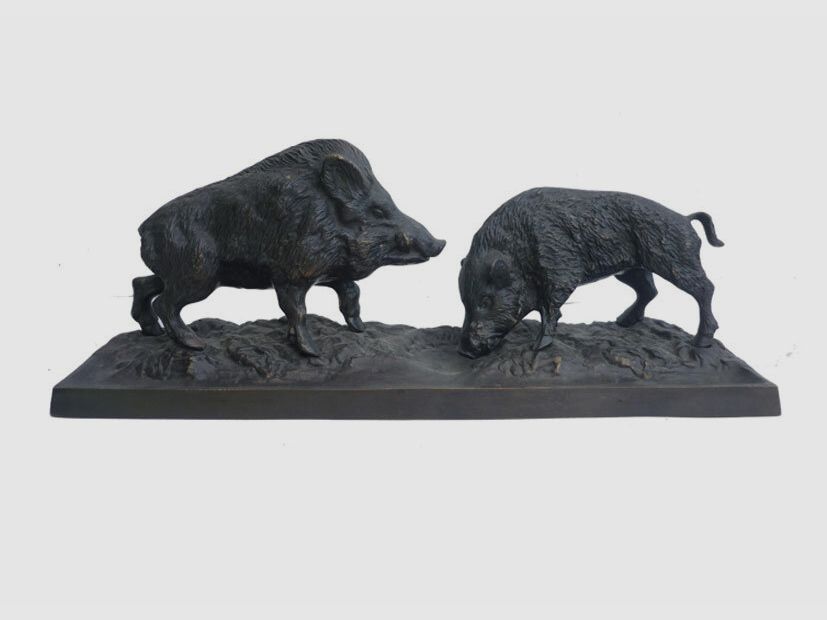 Lovergreen bronze statue motif two wild boars large