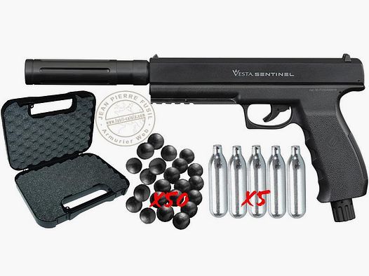 Pistola CO2 a pallini di gomma VESTA DEFENSE SENTINEL + Estensione TACHYON-S (max 19 Joules)