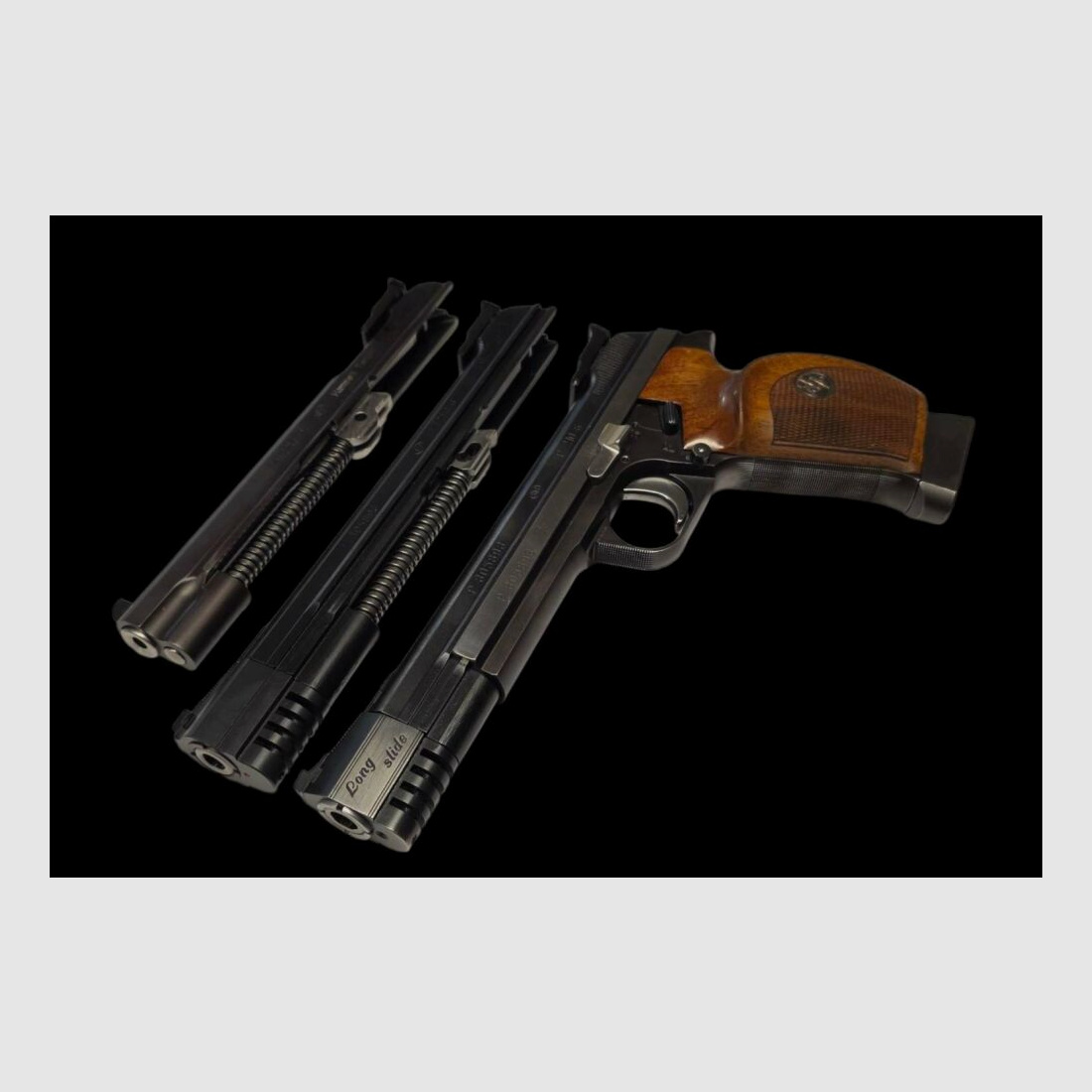 SIG Hämmerli Mod. 210/6 mit 3 Wechselsysteme 9mmLuger (Matchlauf siehe Bild), 9 Para (Normale Länge ohne Abbildung), 7,65 Para und .22LR
